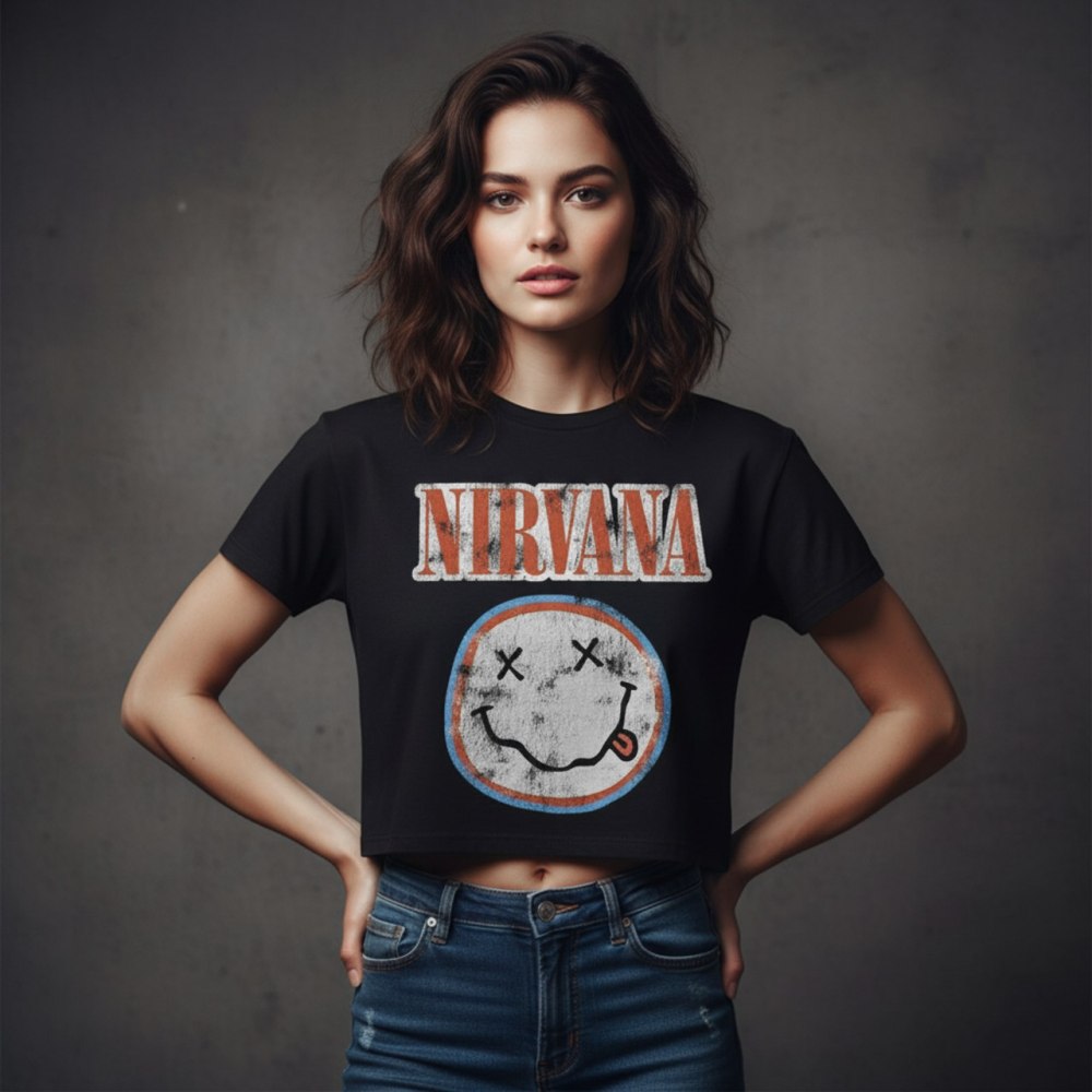 Nirvana - Distressed Logo Crop top - Zwart